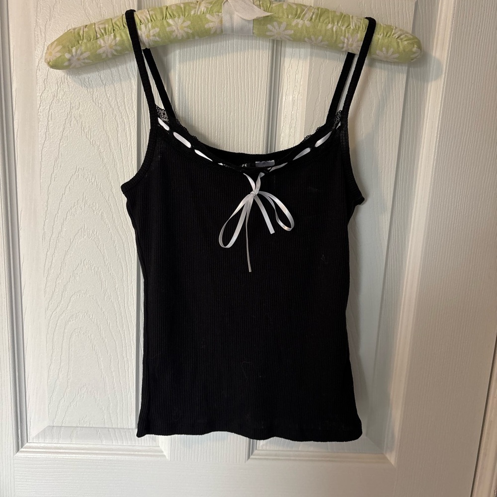 Black Tank with white bow